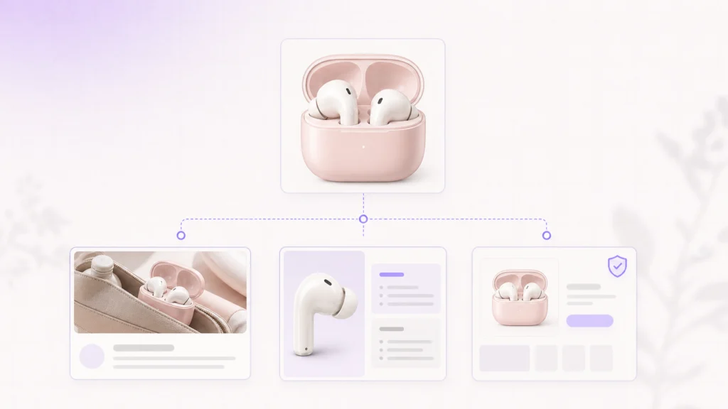 [ai-product-message-variant-workflow.png](/C:/Users/包涵/Documents/Codex/2026-07-28/new-chat/outputs/ai-product-message-variant-workflow.png)Approved pink wireless earbuds adapted into commuter, feature-proof, and trust-focused campaign messages.