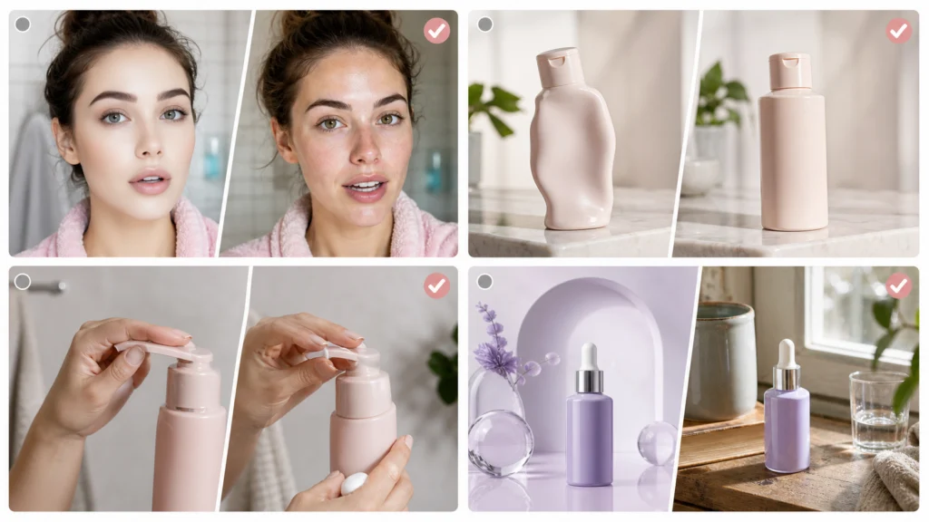 Common AI UGC mistakes including plastic skin and product drift