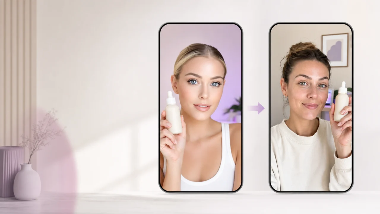 A polished AI UGC ad concept compared with an overly synthetic version