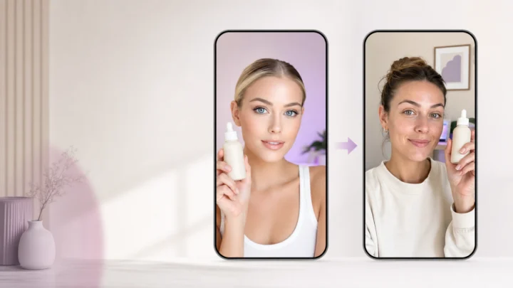 A polished AI UGC ad concept compared with an overly synthetic version