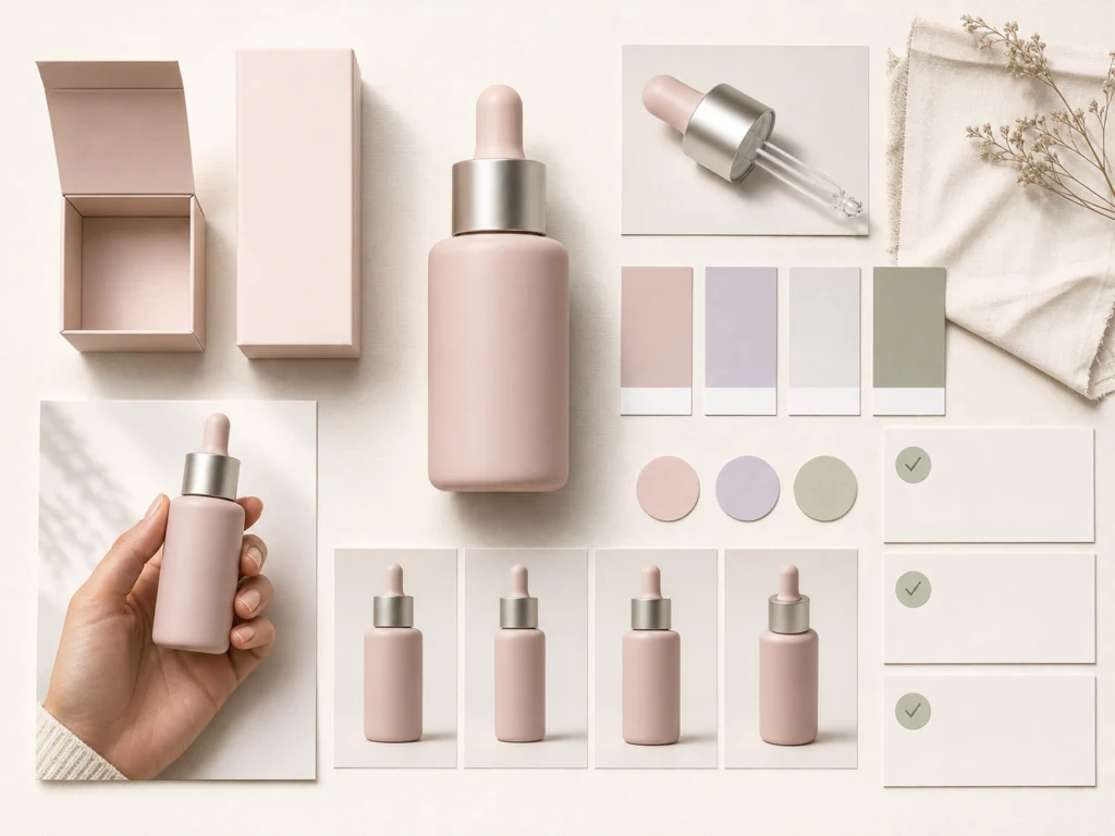 Product reference kit with packaging angles and approved details