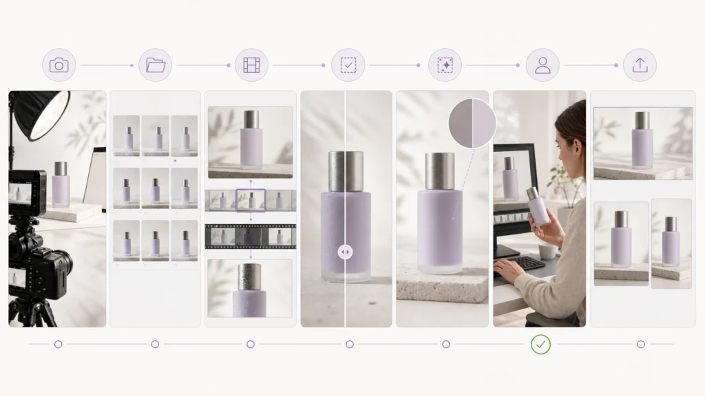 Hybrid 4K product video workflow from capture through AI enhancement and review
