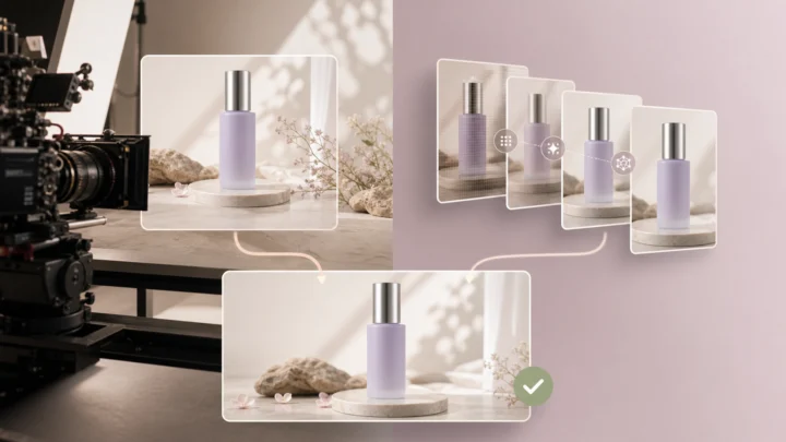 Native 4K capture and AI-upscaled product video shown as complementary production paths