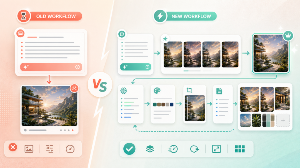 old and new text to image generator workflow comparison