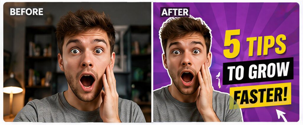 A young man with a surprisedexpression, open mouth, one hand on face, sitting in a room with shelves,lamp and decorations in the background.