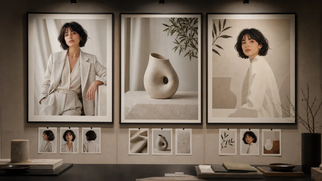 Reference board comparing character, product, and illustration consistency across AI image models